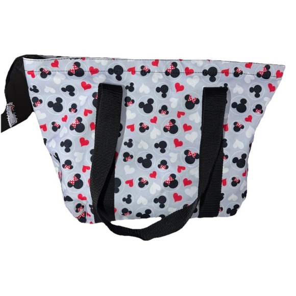 Disney Mickey & Minnie Zip Top Iconic Print Heart Travel Tote Bag - Picture 6 of 14